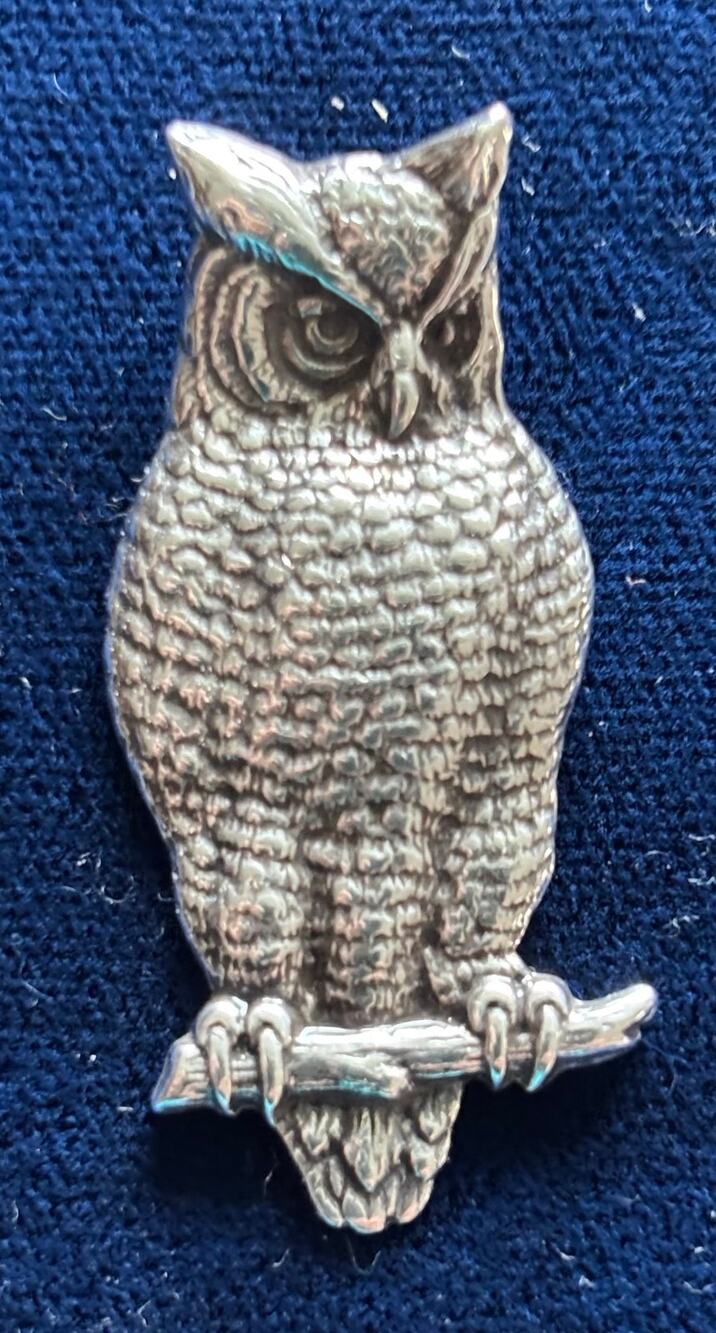 Vintage Sterling Silver Perched Owl Pendant Slide 1.5"x 1" Wisdom Luck